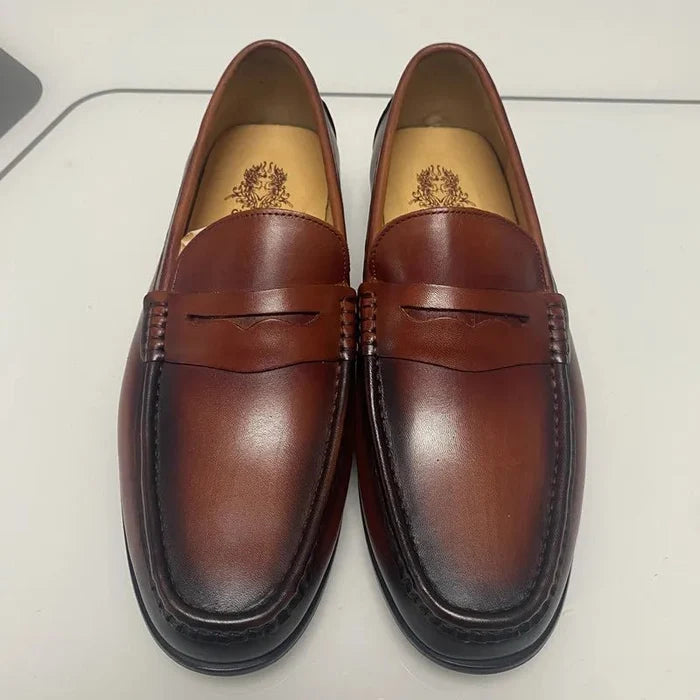Luxury penny slip on genuine leather loafers - AntoniosClothing - Black