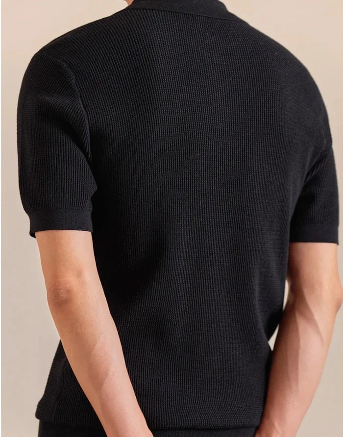 Lyocell blend knitted zippper polo t-shirt - AntoniosClothing - Pale Apricot