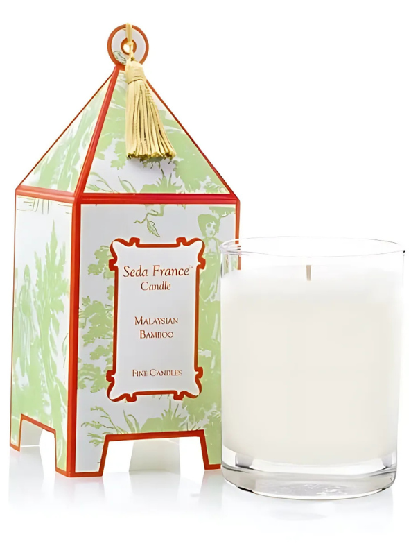 Malaysian Bamboo Classic Toile Pagoda Box Candle - Tres Chic Boutique