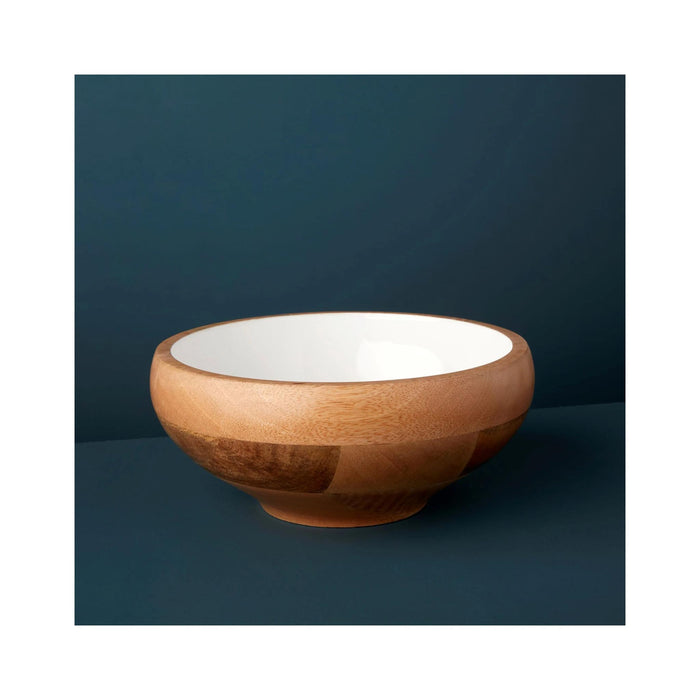 Mango Wood & White Enamel Footed Bowl