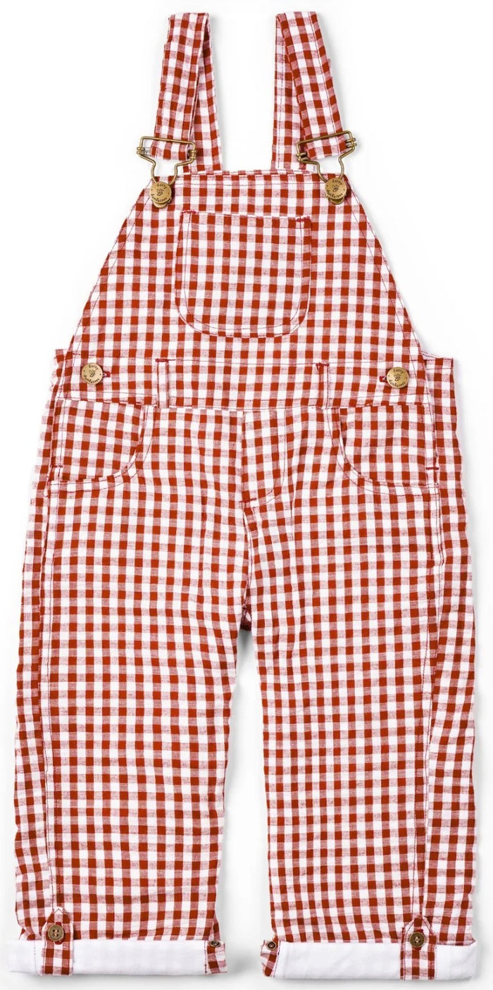 Maroon Check Seersucker Overalls