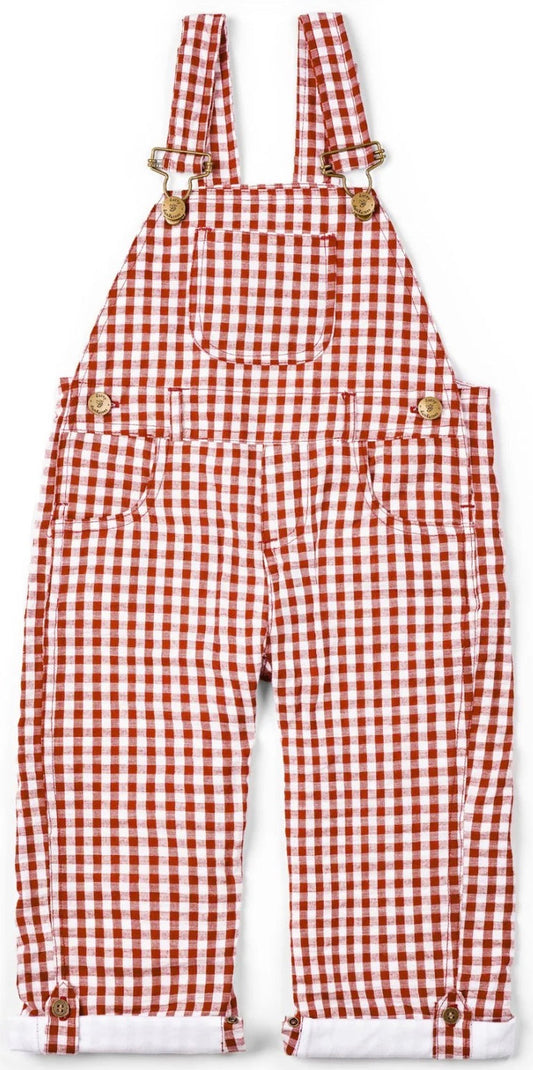 Maroon Check Seersucker Overalls