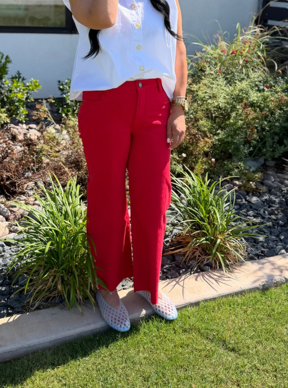 Meg High Rise Wide Leg Raw Hem- Tomato