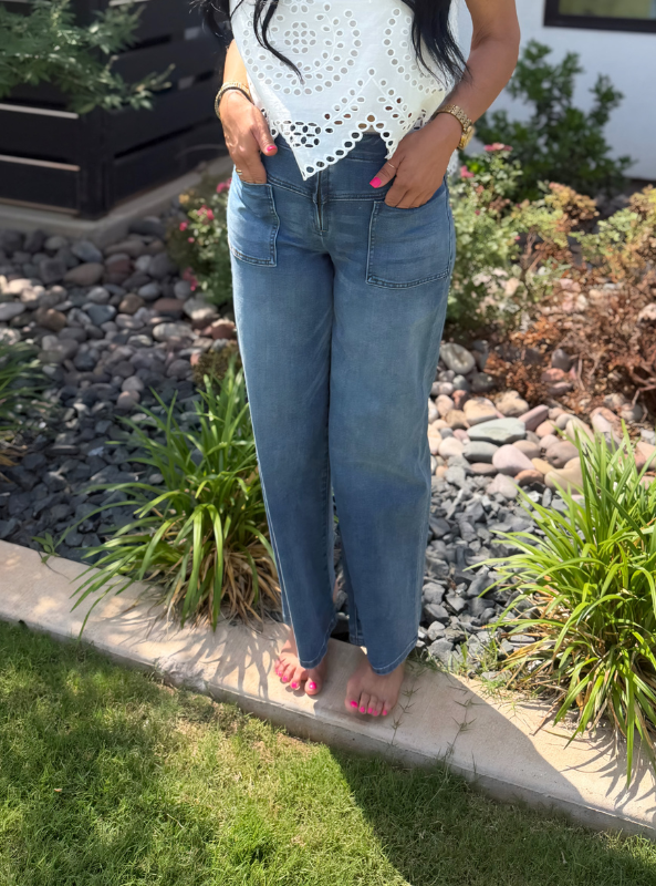 Meg High Rise Wide Leg with Patch Pocket- Queenly