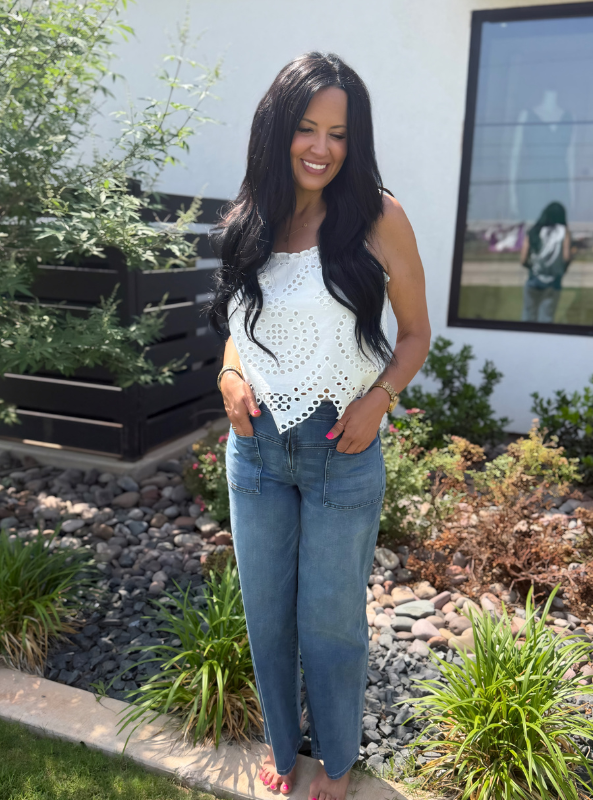 Meg High Rise Wide Leg with Patch Pocket- Queenly