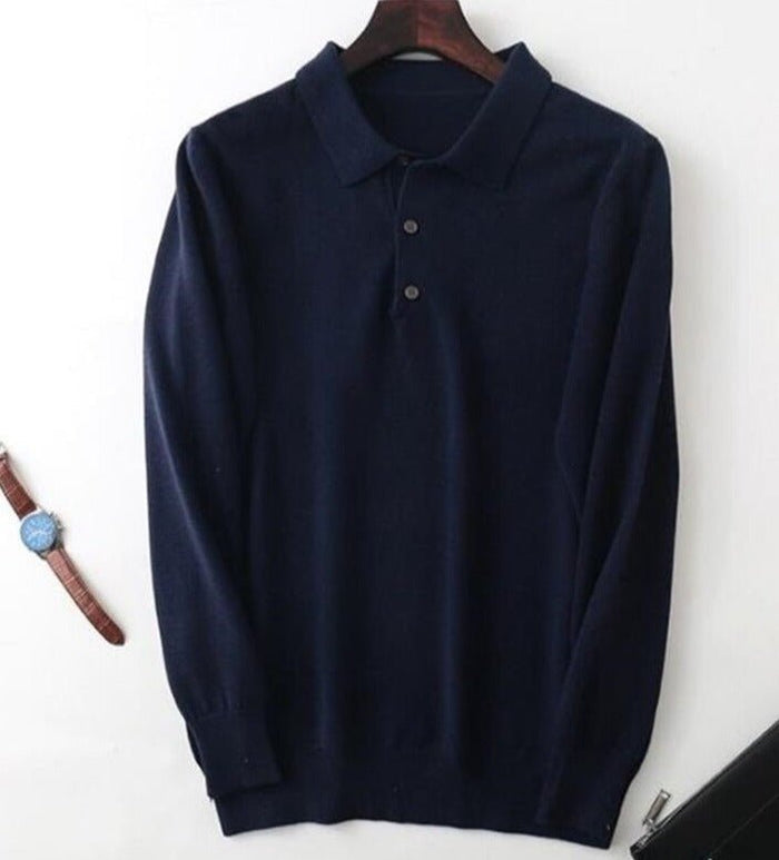 Antonios Cashmere Cotton Blend Casual Sweater Men - AntoniosClothing - Navy Blue