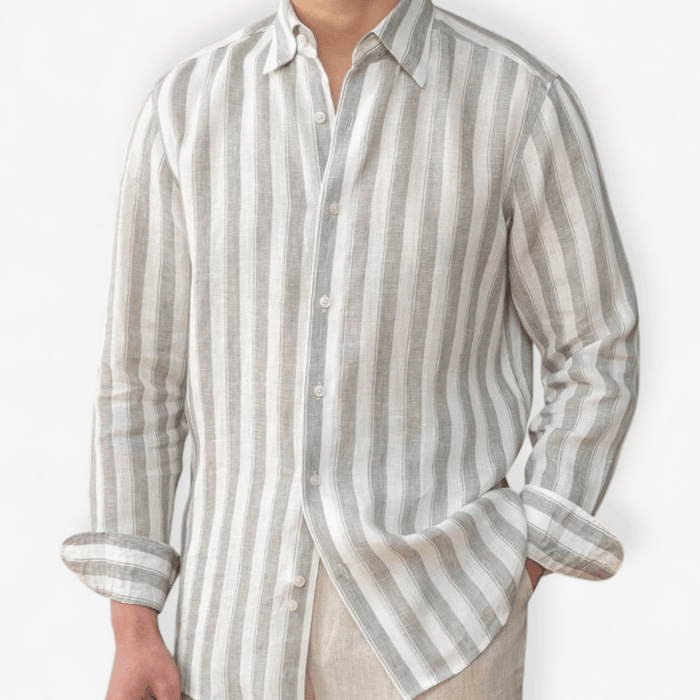 Summer thin linen strip casual shirt - AntoniosClothing - Blue