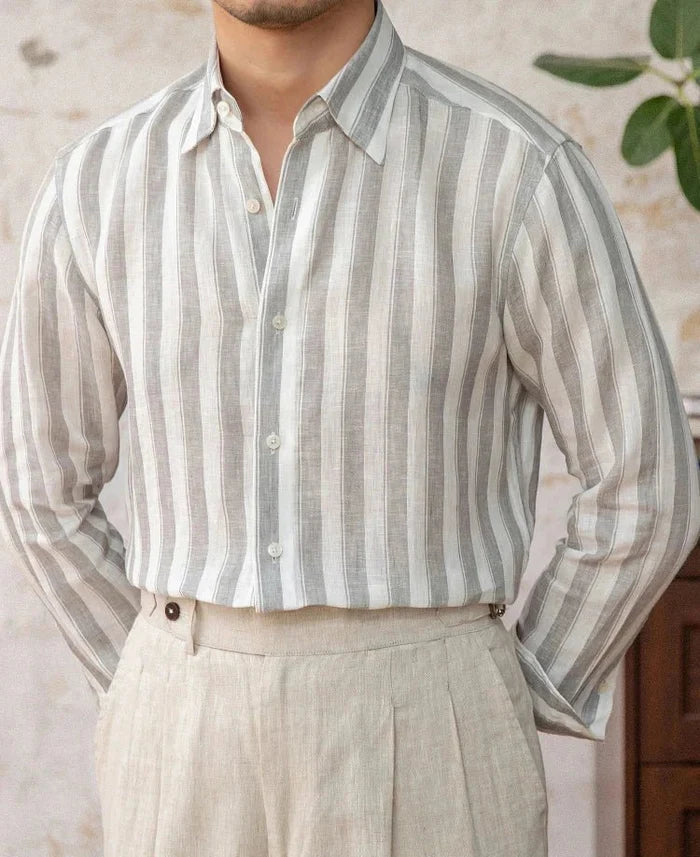 Summer thin linen strip casual shirt - AntoniosClothing - Blue