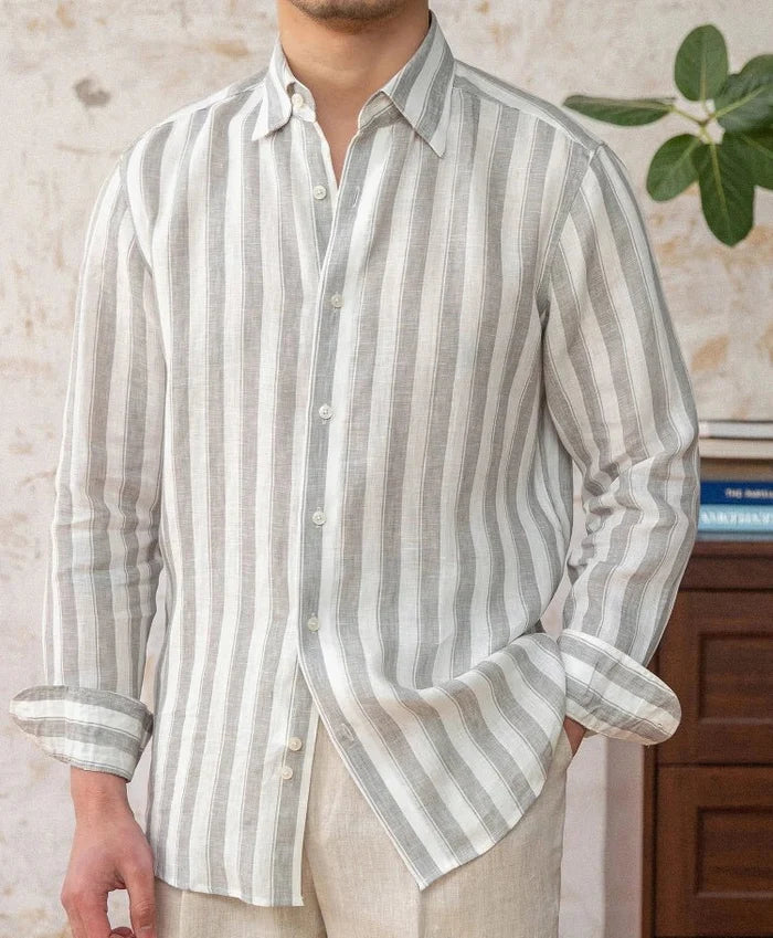 Summer thin linen strip casual shirt - AntoniosClothing - Blue