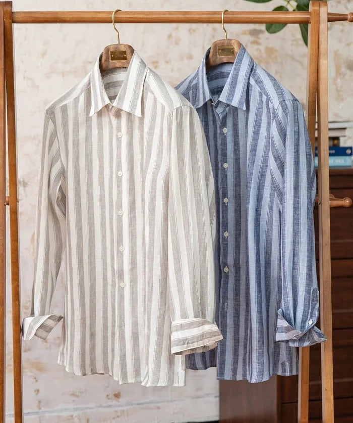 Summer thin linen strip casual shirt - AntoniosClothing - Blue