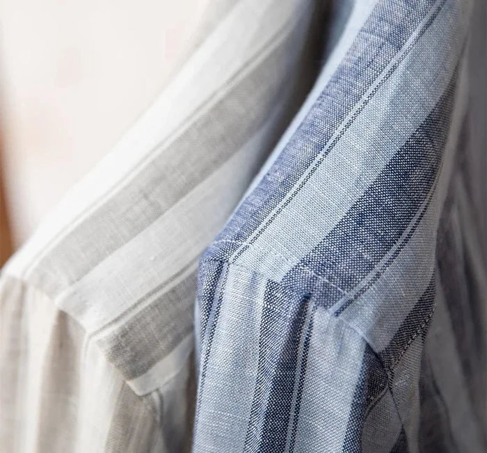 Summer thin linen strip casual shirt - AntoniosClothing - Blue