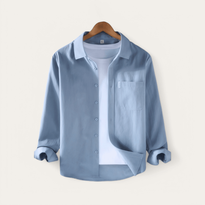 Spring solid color long sleeve loose fit lapel button-up - AntoniosClothing - Dark green