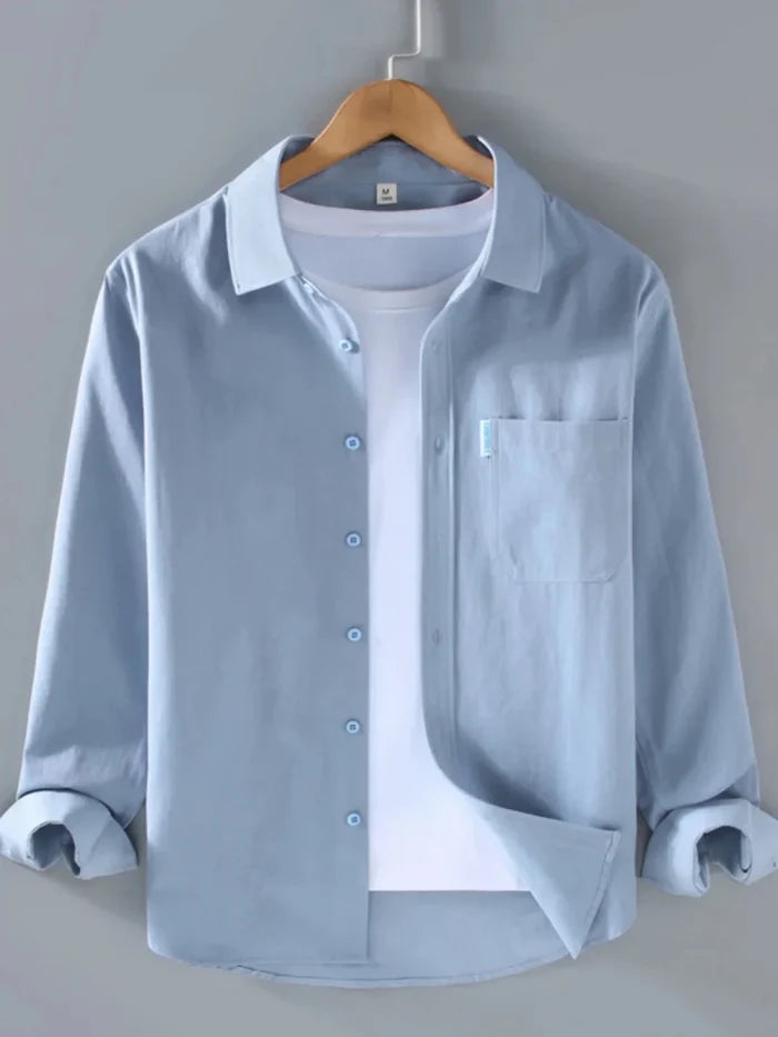 Spring solid color long sleeve loose fit lapel button-up - AntoniosClothing - Dark green
