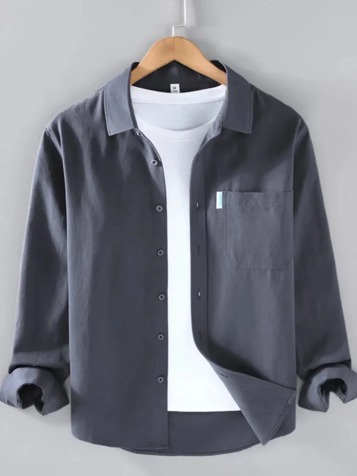 Spring solid color long sleeve loose fit lapel button-up - AntoniosClothing - Dark green