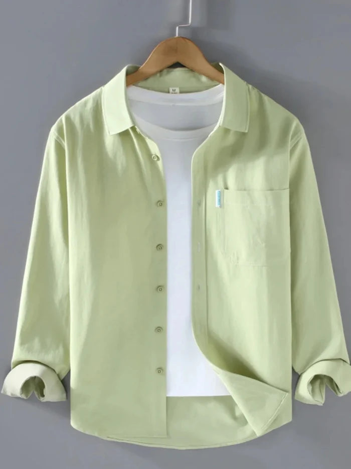 Spring solid color long sleeve loose fit lapel button-up - AntoniosClothing - Dark green