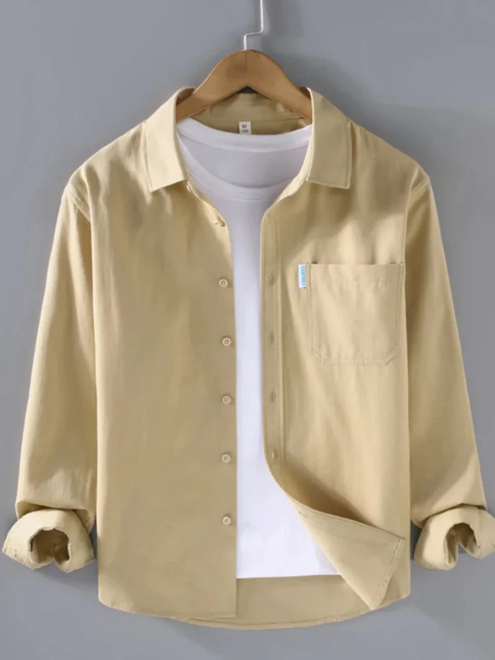 Spring solid color long sleeve loose fit lapel button-up - AntoniosClothing - Dark green