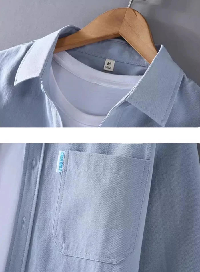 Spring solid color long sleeve loose fit lapel button-up - AntoniosClothing - Dark green