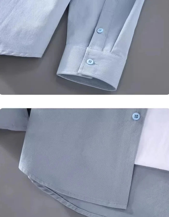 Spring solid color long sleeve loose fit lapel button-up - AntoniosClothing - Dark green