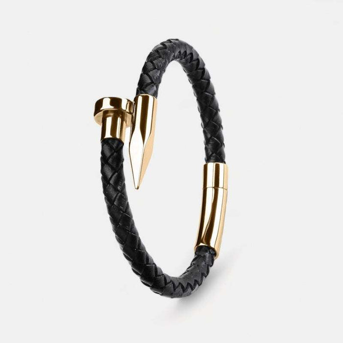 Nail leather men bracelet - AntoniosClothing - Brown design 1