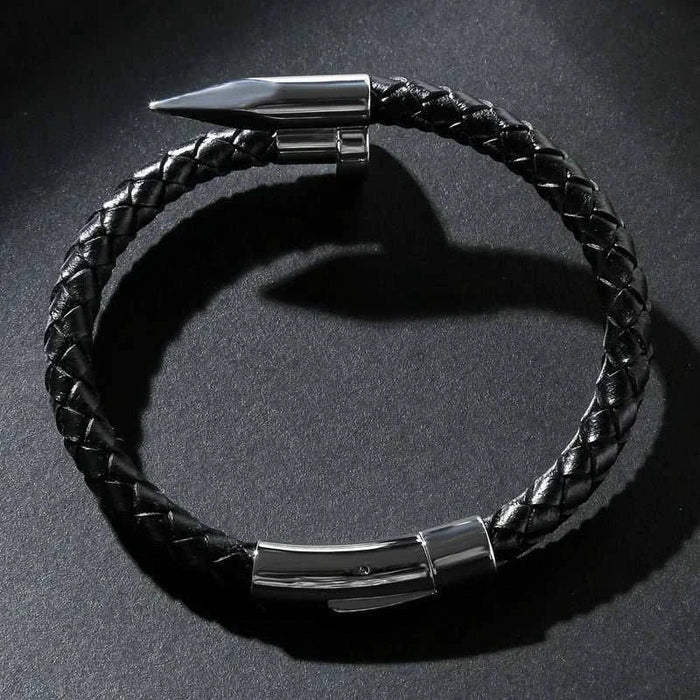 Nail leather men bracelet - AntoniosClothing - Brown design 1