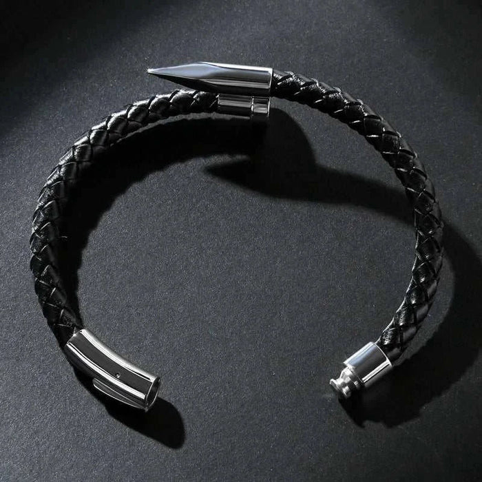 Nail leather men bracelet - AntoniosClothing - Brown design 1