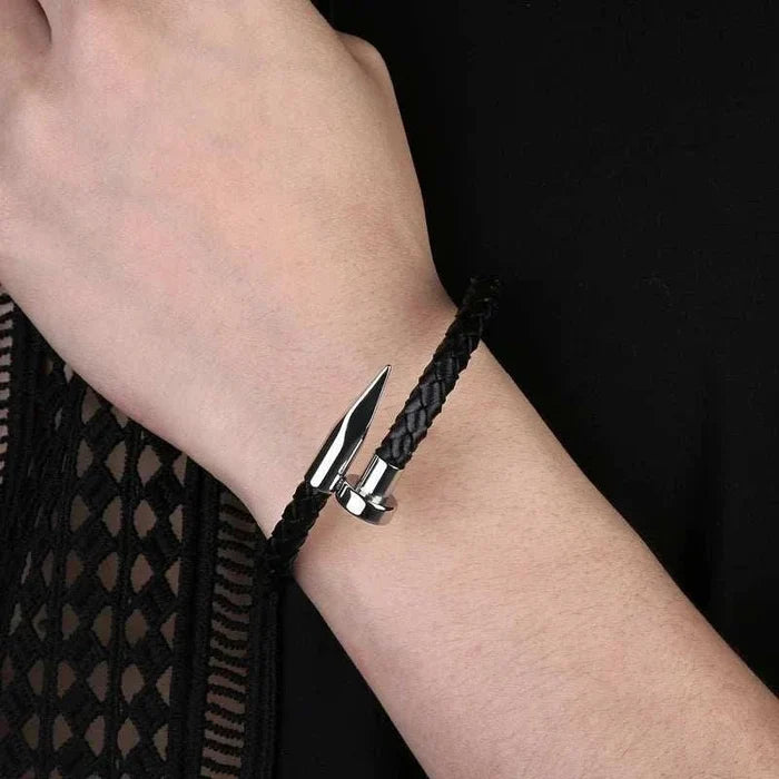 Nail leather men bracelet - AntoniosClothing - Brown design 1