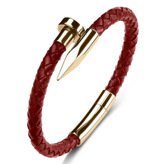 Nail leather men bracelet - AntoniosClothing - Red design 1