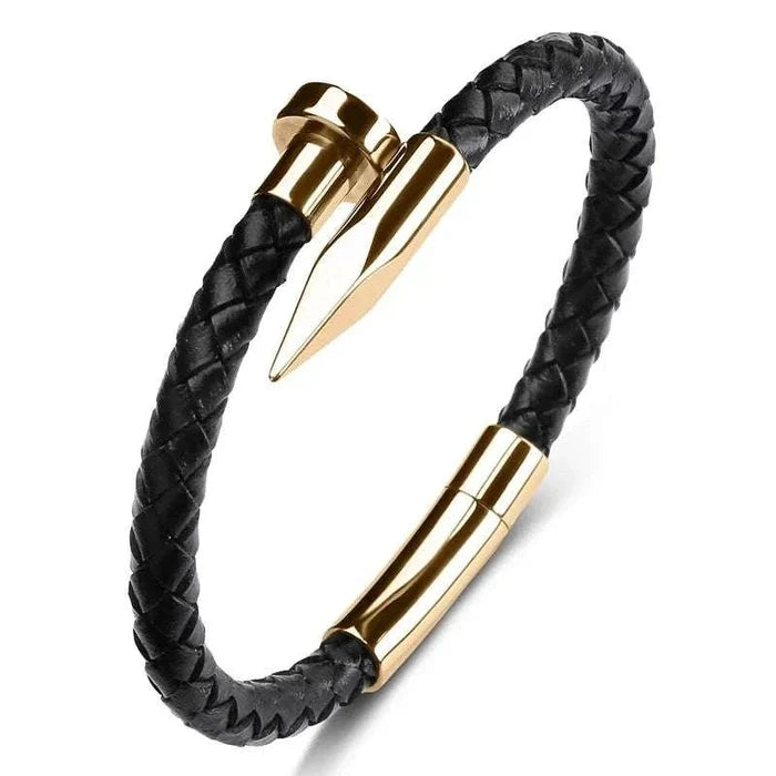 Nail leather men bracelet - AntoniosClothing - Black design 1