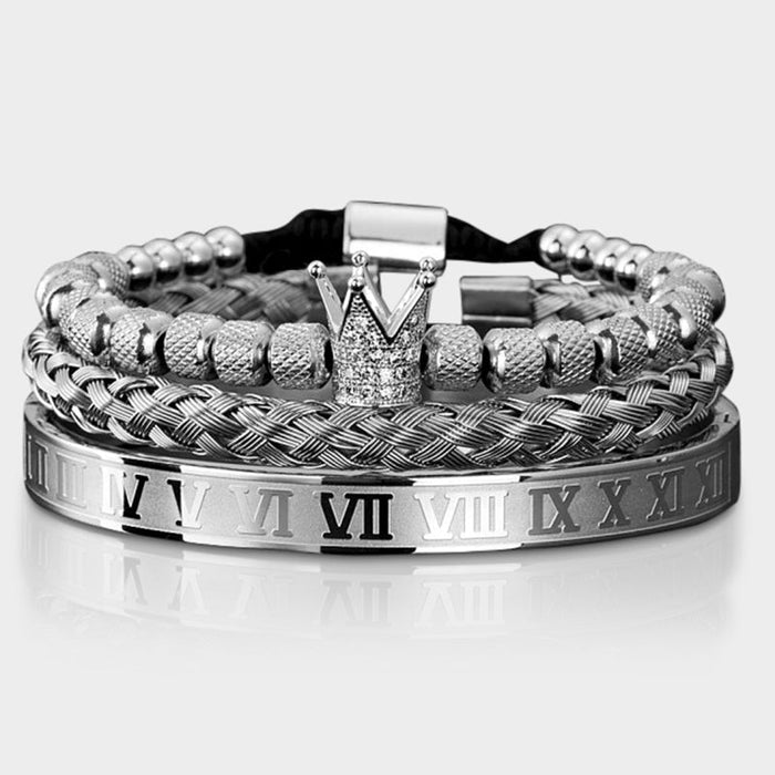 Antonios Royal Stainless Steel Bracelet Men - AntoniosClothing - Silver Set Crystals