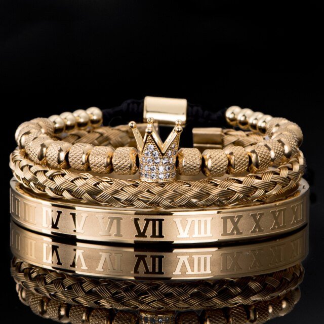 Antonios Royal Stainless Steel Bracelet Men - AntoniosClothing - Gold Set Number