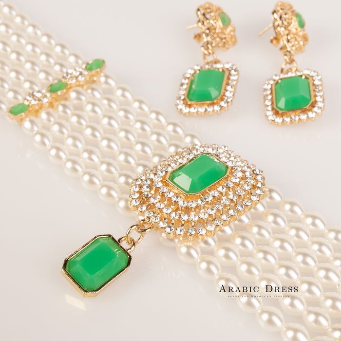 Mimi pearl  green necklace set