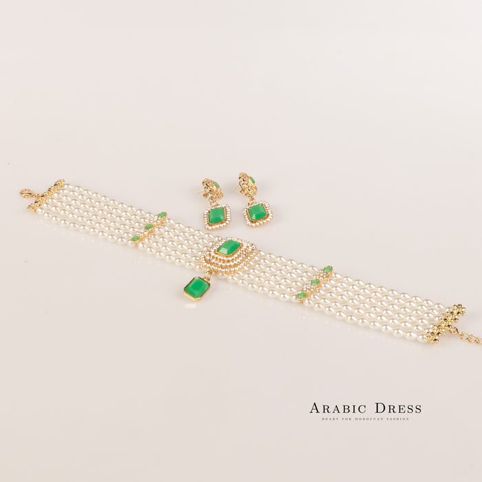 Mimi pearl  green necklace set