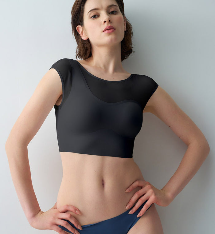 Minimalist Athleisure Bra Tee - BLACK