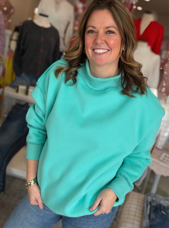 Mock Neck Sweatshirt - Seafoam