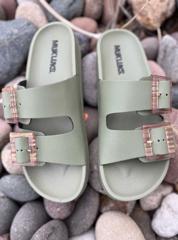 Muk Luks Women's Grand Cayman Lucite Sandal- Light Olive