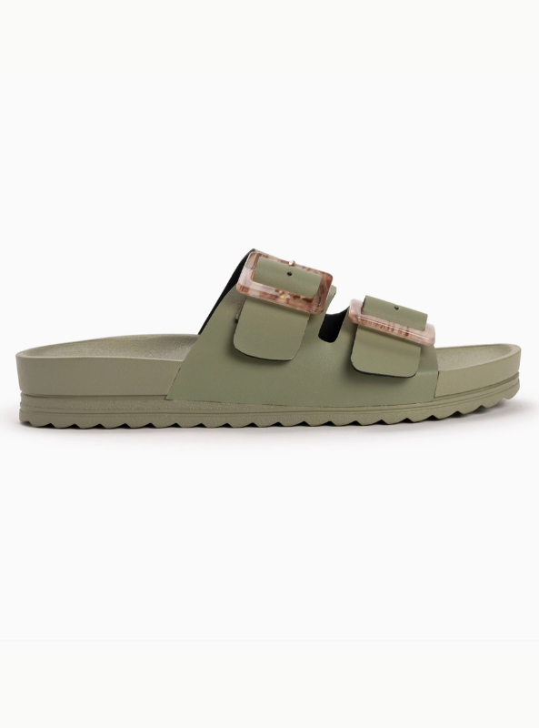 Muk Luks Women's Grand Cayman Lucite Sandal- Light Olive