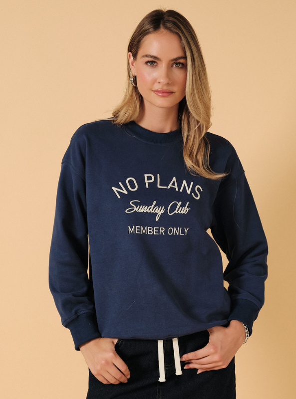 "No Plans Sunday Club" Sweatshirt- Navy