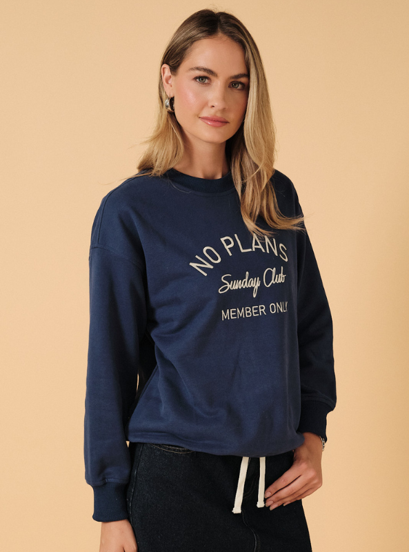 "No Plans Sunday Club" Sweatshirt- Navy