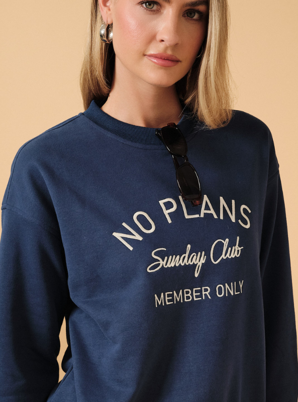 "No Plans Sunday Club" Sweatshirt- Navy