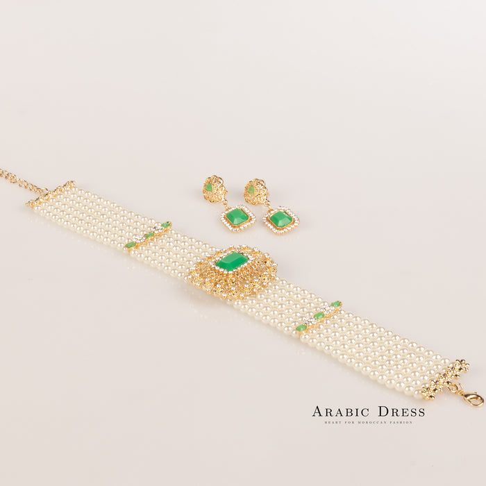 Nono pearl  white/green necklace set