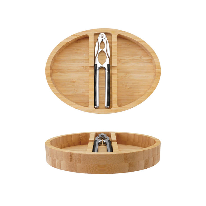 Nut Cracker & Sectioned Bamboo Tray Set