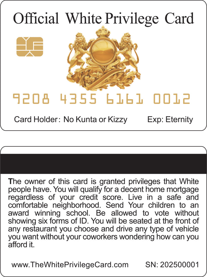 Official White Privilege Card and Black Privilege Card  (EIGHT  pack) Novelty Free Shipping.