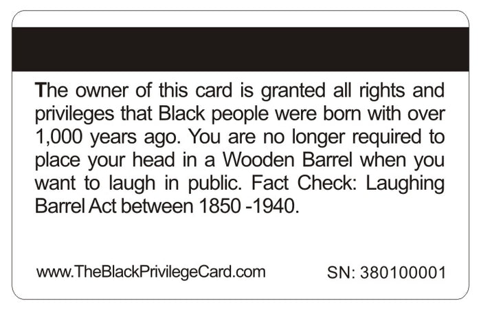 Official White Privilege Card and Black Privilege Card  (EIGHT  pack) Novelty Free Shipping.