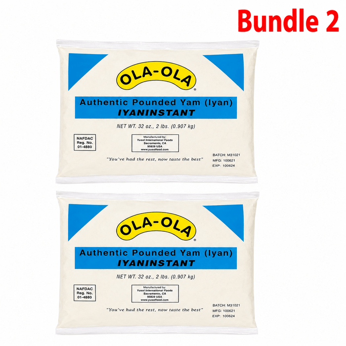 Ola Ola Authentic Pounded Yam Family Size, premium instant pounded yam flour for preparing smooth, traditional African pounded yam to enjoy with soups and stews.