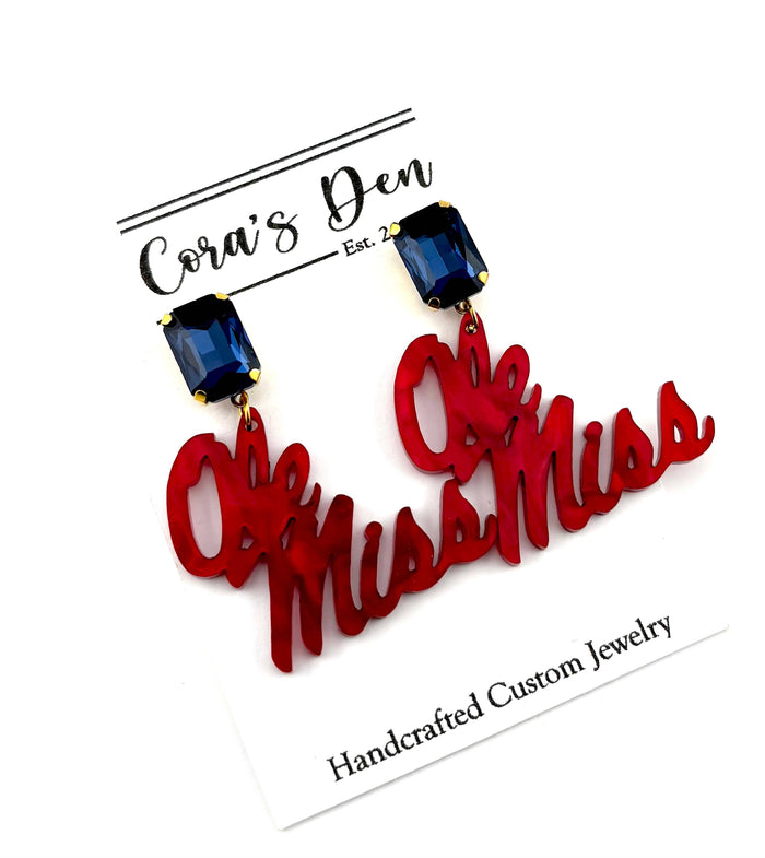 Ole Miss Gemstone Logo Earrings
