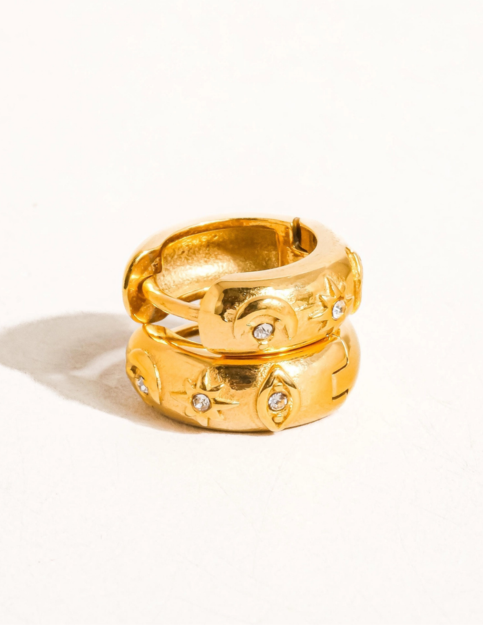 Orazio 18K Gold Non-Tarnish Cz Star Hoop Earring