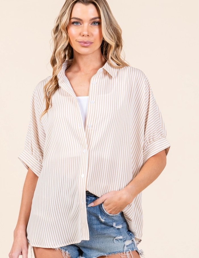 Oversized Short Sleeve Button Down Shirt