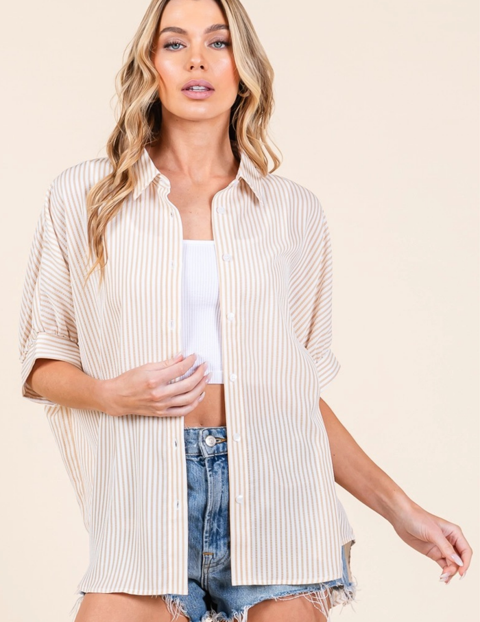 Oversized Short Sleeve Button Down Shirt