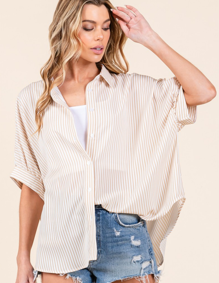 Oversized Short Sleeve Button Down Shirt