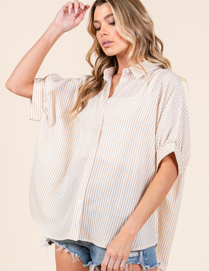 Oversized Short Sleeve Button Down Shirt